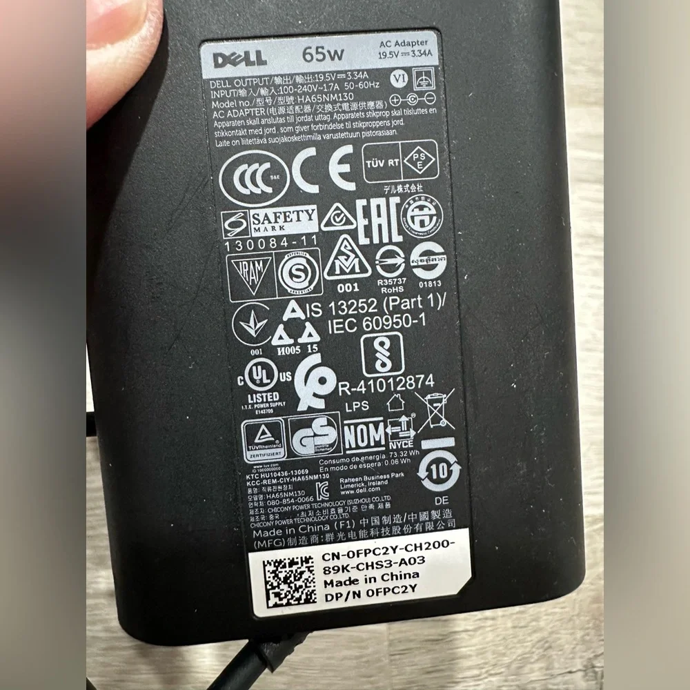 CH36 Genuine Dell 65W AC Power Adapter Charger 19.5V HA65NM130